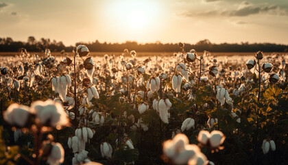 Ripe flower head in idyllic meadow, back lit by sunset generated by AI