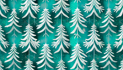 Fototapeta premium Teal Painterly Abstract Retro Christmas Tree Wallpaper Pattern