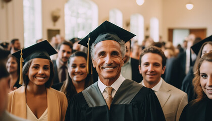 Fototapeta premium Multi ethnic group of successful students smiling at graduation ceremony generated by AI