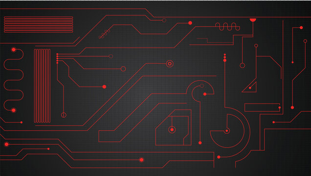 Vector red circuit board wallpaper. digital technology background