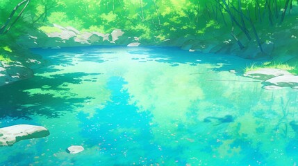 Fototapeta na wymiar ［AI生成画像］綺麗な川と森、昼間6