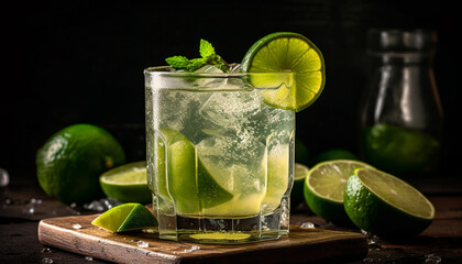 Refreshing mojito cocktail with lime slice and mint leaf generated by AI