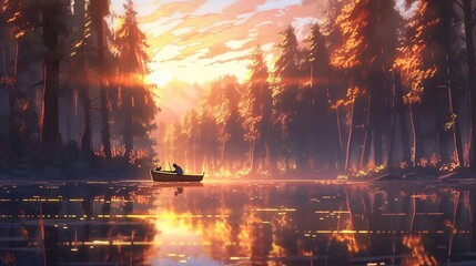 ［AI生成画像］綺麗な川と森、夕方、日没23