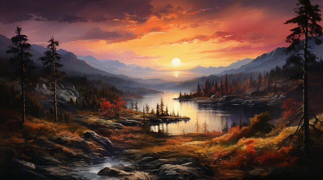 ［AI生成画像］綺麗な川と森、夕方、日没13