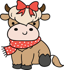 Cute highland cow christmas cartoon