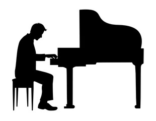 Man playing piano silhouette, man pianist, piano player