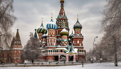 Russian chapel symbolizes spirituality in famous winter cityscape at dusk generated by AI