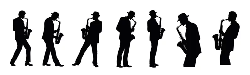 Fotobehang Man with saxophone silhouette, jazz musician, silhouette of saxophonist © Haruki Yui