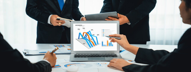 Business data dashboard analysis by computer software . Investment application display business...