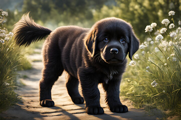 beautiful purebred black puppy dog Labrador summer nature closeup