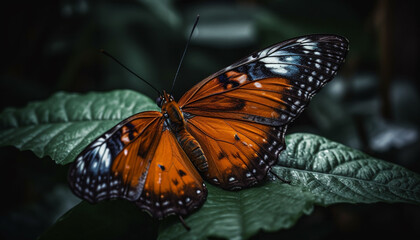 Vibrant monarch butterfly spotted flying in tropical rainforest beauty generated by AI