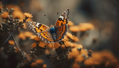 Fototapeta na wymiar Vibrant butterfly wing in natural beauty outdoors generated by AI