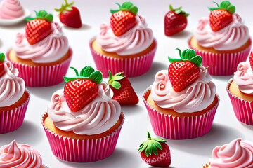 You can see several sweet strawberry cupcakes.
Generative AI.