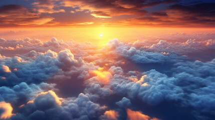 Fototapeta premium A panoramic view above the sea of blue sky and clouds, offering an expansive and serene aerial perspective Created with generative AI tools.