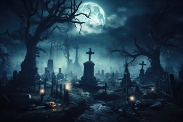 halloween night scene with cemetery