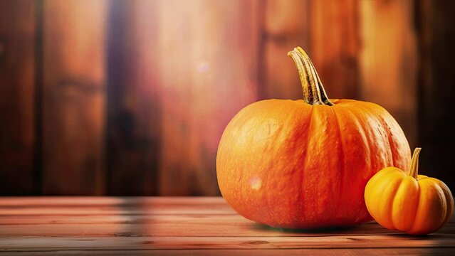 pumpkin on wooden table for thanksgiving video background
