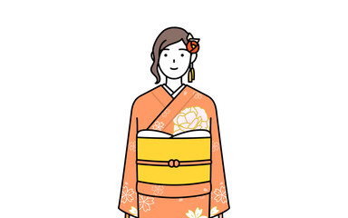 Hatsumode at New Year's and coming-of-age ceremonies, graduation ceremonies, weddings, etc, Woman in furisode with a smile facing forward