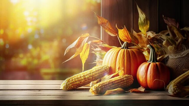 thanksgiving video background with pumpkin and corn