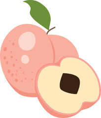 Peach cartoon vector. Doodle peach with leaves icon. Peach fruit in shape of heart isolated. Farm, natural food, fresh fruits.