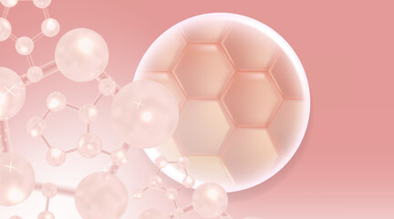 Hyaluronic acid hair and skin solutions ad, pink collagen serum drop with cosmetic advertising background ready to use, illustration vector.	