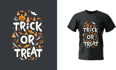 T-shirt Design with 'Trick or Treat' Typography in Vector Style