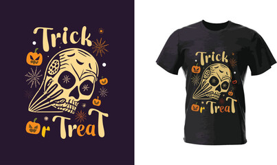 Spooky 'Trick or Treat' Typography with skull Vector Design for T-shirt