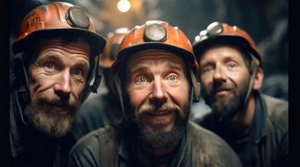 Coal miners smiling, Portrait.