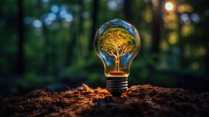 A lightbulb connected to a tree, illustrating the growth potential of investments. - obrazy, fototapety, plakaty
