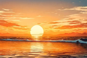 Foto op Canvas Bright sunset in a vintage style with reflections on the sea or ocean, vector image © Amazing-World
