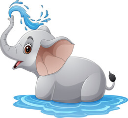 Cartoon cute elephant spraying water