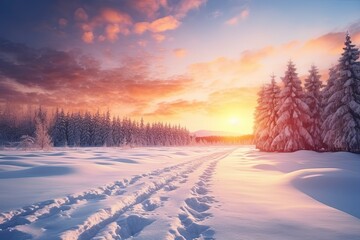Sunrice winter background and copy space, generative ai