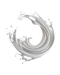 white milk wave splash with splatters and drops isolated on a transparent background, circle milk, yougurt or cream wave flow splash. Generative AI