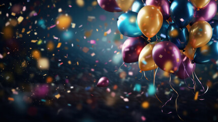 Fototapeta na wymiar Festive colorful balloons on a dark background