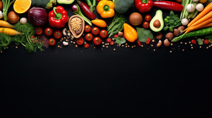 Top view of vegetables on a black background