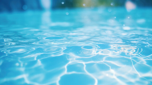 Close up clear blue water in the pool