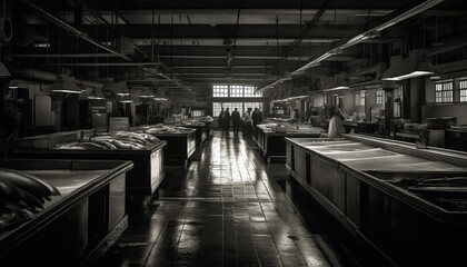 Fototapeta premium Abandoned factory, a spooky old building with metal equipment generated by AI