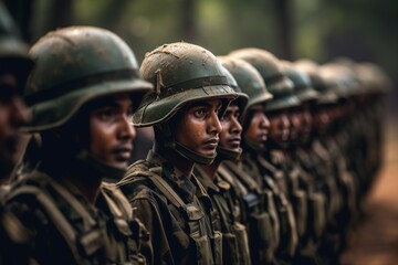 indian army, military men soldiers in line, indian army day - obrazy, fototapety, plakaty