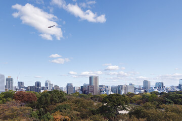Fototapeta na wymiar 博多、天守台跡から見た天神方面の景色