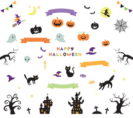 ハロウィンのかわいいイラストのセット