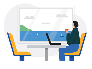 Workspace in a train vector illustration.