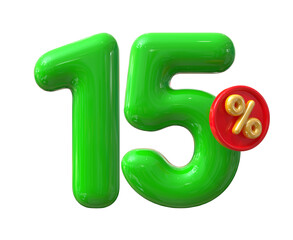 15 Percent Discount Green Number 3d