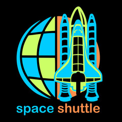 Vector Design of Shuttle Space with Earth Line Art