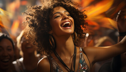 Young women enjoying a carefree night, smiling and dancing joyfully generated by AI