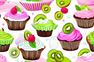 Kiwi whipped cream cupcakes are delicious. Eating makes you happy. Generative AI.