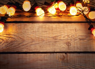 Beautiful christmas light on wooden background. Ai generated.