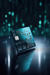 Close-up of a credit card on a dark background with bokeh - obrazy, fototapety, plakaty