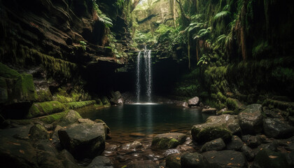 Fototapeta premium Tranquil scene of flowing water in tropical rainforest adventure generated by AI