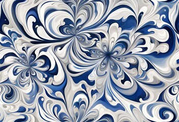 Abstract fluid with blue, white and black swirls