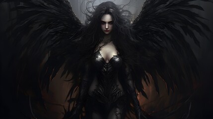 The angel of Death.woman with wings. Dark fantasy gothic. Generative AI