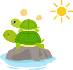 甲羅干しをする亀